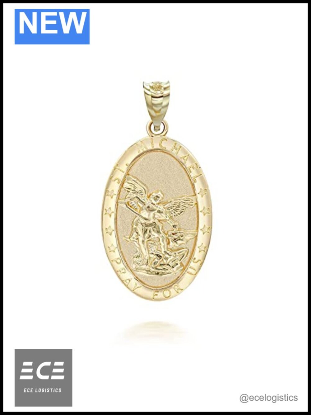 14k Yellow Gold Saint Michael Archangel Oval Medal Pendant Necklace